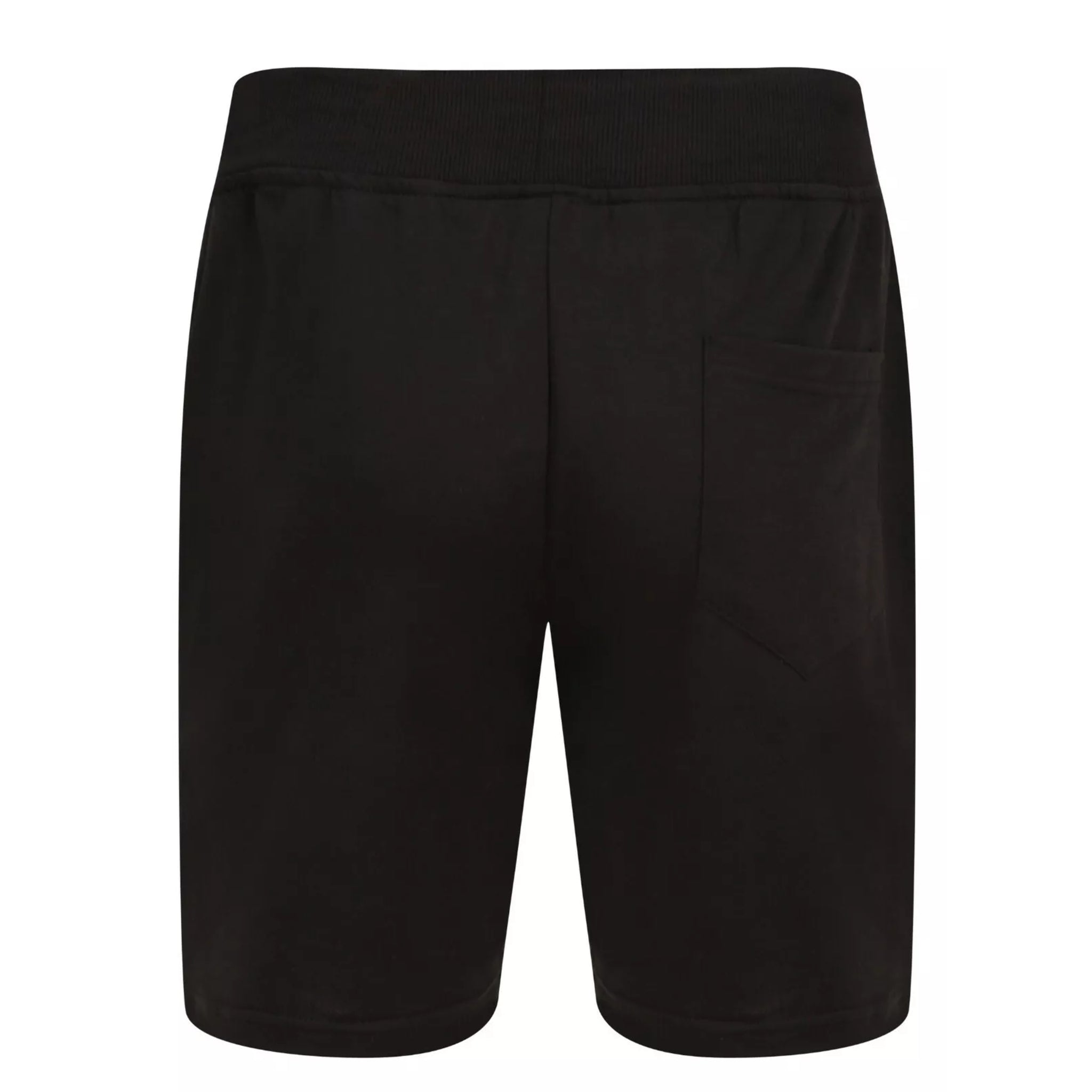 Men's Black jersey sweat shorts with adjustable drawstring waistband and secure zip pockets